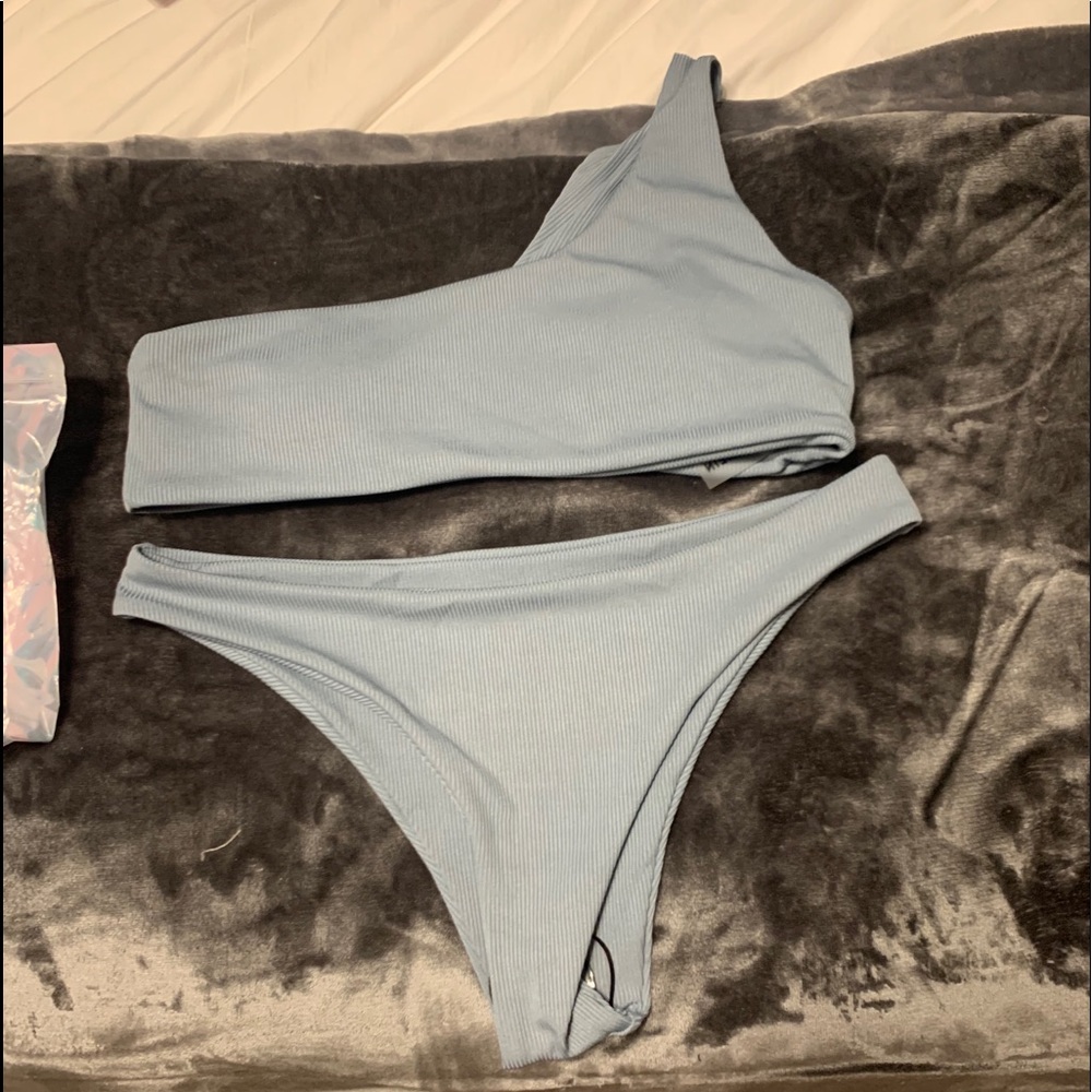 Rib one shoulder bikini swimsuit